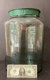 Antique  Glass Pickle Jar With A Green Tole Top