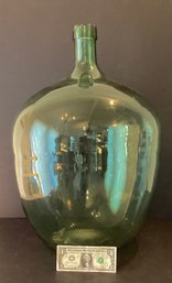 Antique Large And Lovely  Green Glass Fused Glass Bottle Comes With A Few Coins :-)