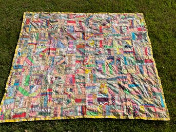 Large 90 X 102 Folky Mid Century Summer Crazy Quilt Signed Ann Swift 1951