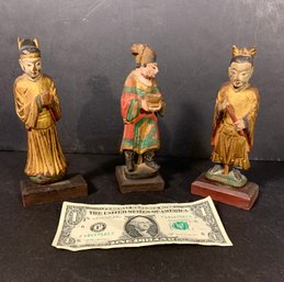 3 Painted & Carved Wood Chinese Figures