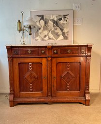 Exceptionally Nice Antique Victorian Walnut Marble Top Cabinet