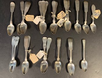 26 Antique American Coin Silver Tea Spoons All Signed