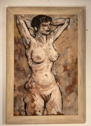 Mid Century Female Nude Abstract Oil On Board