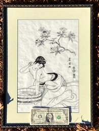 A Vintage Signed Japanese Woodblock Print Of A Bather