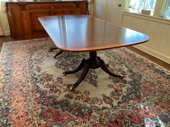 Vintage Labeled Baker Banded Inlay Double Pedestal Dining Table