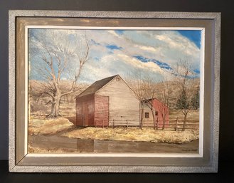 Signed Douglas Kent Framed Oil Painting On Canvas After The Rain (Spencers Barn/Guilford)