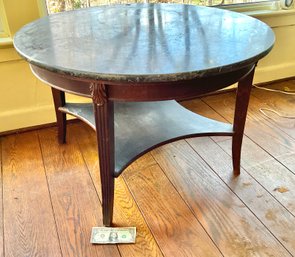 Large Vintage Black Marble Top Table With Mahogany Base
