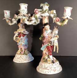 One Pair Of Meissen Late 19th Century Candlesticks With Exceptional Details