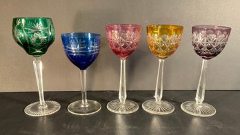 5 Assorted Antique Cut To Clear Wine Glasses