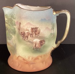 Royal Bayreuth Tapestry Cream Pitcher With A Mat Finish And With A Pastoral Scene