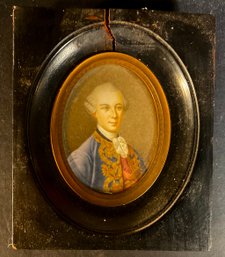 Antique Miniature Painting On Ivory Of A Young Man France 1780