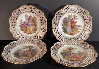 4 Signed Schumann Arzberg 19th Century Meissen Reticulated Porcelain Plates
