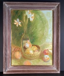 Original Susan Pfrommer Framed Oil Painting Of Narcissus And Fruit