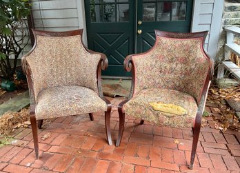 Vintage French Rolled Arm Chair With Bronze Mounts And Carved Crest