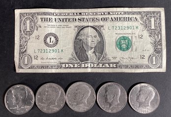 6 United States 1/2 Dollar Coins 1968*1971*1972*1972*1974*1776-1976