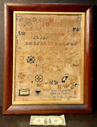 Antique Linen & Wool Sampler By Jane Sharples Circa 1800s