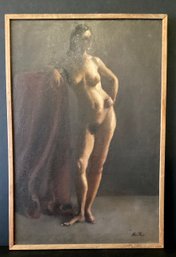 Original Alvin Ross Nude Woman  Oil Painting On Hardboard