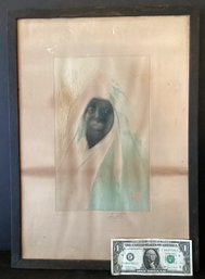 Vintage Tunisian Woman Etching On Paper With Wood Frame Signed By Artist Louis McClellan Potter