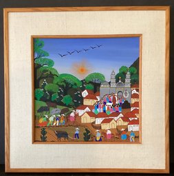 Original Haitian Oil Painting Of A Marriage Event In The Village