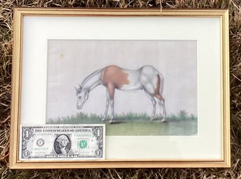 Original Asian Silk Painting Of A Horse Profess Matted And Framed