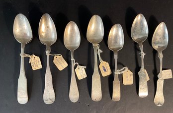 9 American Antique Coin Silver Serving Spoons  #12