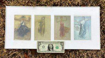 Set Of Four Cambodian Dancer Prints By Auguste Rodin, Framed &  Under Glass