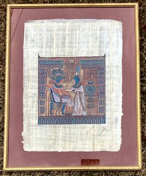 Vibrant Signed Egyptian Art On Papyrus Matted And Framed Under Glass #1