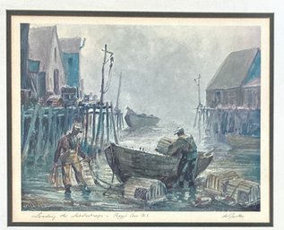 Signed William De Garth Print Loading The Lobster Traps On Dock (1907-1983)