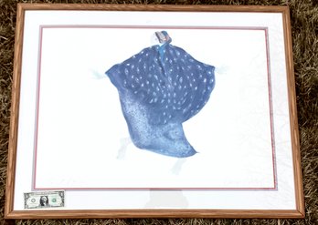 Large Signed Print  By Carol Gregg  Of A Woman In Blue Professionally Framed
