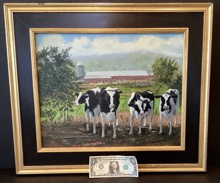 Signed Jay  Babina Oil Painting Of Shoreline Cows Medlins Farm Branford