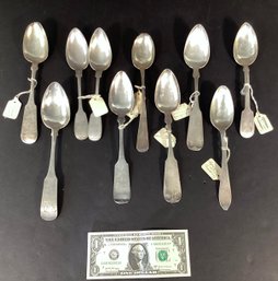 10 Antique Coin Silver Serving Spoons #14