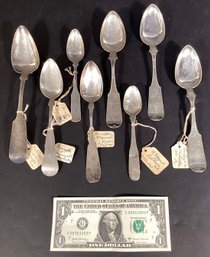 8 American Antique Coin Silver Spoons Signed By Makers  #9