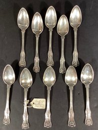 10 Antique Kirk & Sons Sterling Silver Dessert Spoons Circa 1824 #12