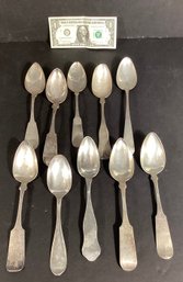 10 Antique American Coin Silver Serving Spoons