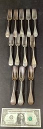 12 Piece Antique Pure Coin Silver Dinner Forks From *F H* Company, Boston, Ma. # 19