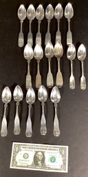 17 Antique Coin Silver Dessert Spoon From Various Makers #8