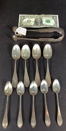 4 Antique J. Moulton Sterling Teaspoons, 5 Demitasse Spoons And Tong E..J. Jenkins #6