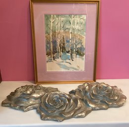 Lovely Original Matted/framed Watercolor A Silver Washed Rose Accent Piece