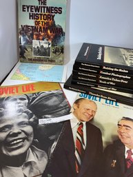 LOT OF 6 TIME LIFE VIETNAM BOOKS, 2 SOVIET LIFE MAGAZINES, EYEWITNESS TO HISTORY VIETNAM BOOK