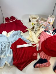 LOT #2 VINTAGE BABY CLOTHES: ALSO INCLUDES 2 PLANTERS, ONE MUSICAL (WORKS)