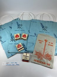 LOT OF 3 FROST BAGS, 1968 SAN ANTONIO HEMISPHERE BAG, HEMISPHERE MATCHES, PEARL MATCHES