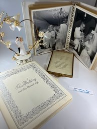 1964 WEDDING PHOTO ALBUM, CAKE TOPPER, FRAMED INVITATION, 'WEDDING LIFE' MEMORY BOOK