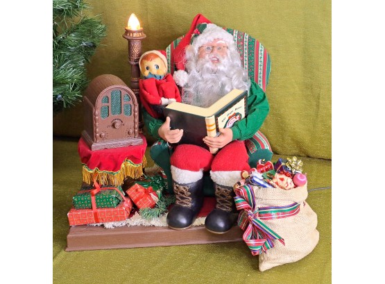 Musical And Lighted Santa Reading Stories To An Elf