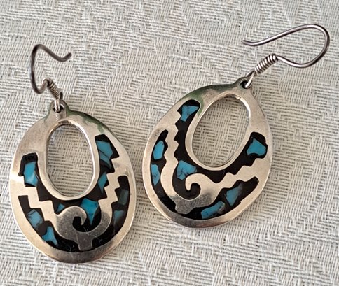 Vintage Southwest Style Sterling Inlay Earrings