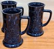 Vintage Tiara/Indiana Black Glass Stein Set Of 6