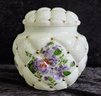 Vintage Consolidated Glass Milk Glass Hand Painted Floral Quilted Cookie Jar