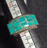 Old Pawn Turquoise Inlay Silver Ring Size 9.5