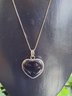 Beautiful Sterling And Onyx Heart Pendant On 18' Sterling Chain