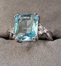 NWOT Beautiful Sterling Silver, Aquamarine And CZ Ring Size 6