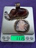 Amazing, Huge, Sterling Pendant With Carved Stone Animal
